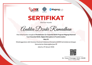 Sertifikat Essential Skills Digital Disruption Transformation